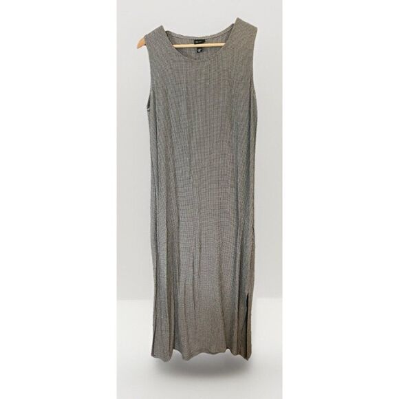 Eileen Fisher Womens Linen Blend Grey Black Check Sleeveless Maxi Dress Size M - Picture 1 of 8